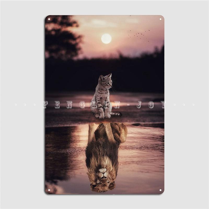 

Плакат с котами львами, лужа, металлическая доска, паб, украшение для гаража, паб, жестяная вывеска для гаража, плакат 20x30cm