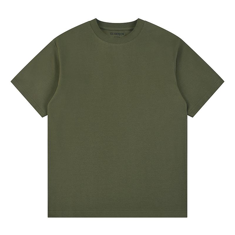 Double-sided Cool Feeling Anti-wrinkle Three-pin Solid Color Shoulder-fall Base Short-sleeved T-shirt for Men and Women