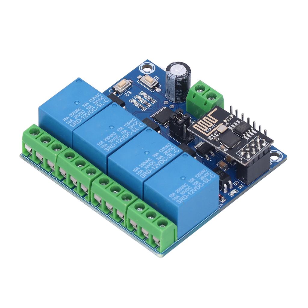 Modul Releu WiFi 4 Canale Comutator cu Telecomandă prin Aplicație Telefon pentru Sistem Smart Home ESP8266 12V