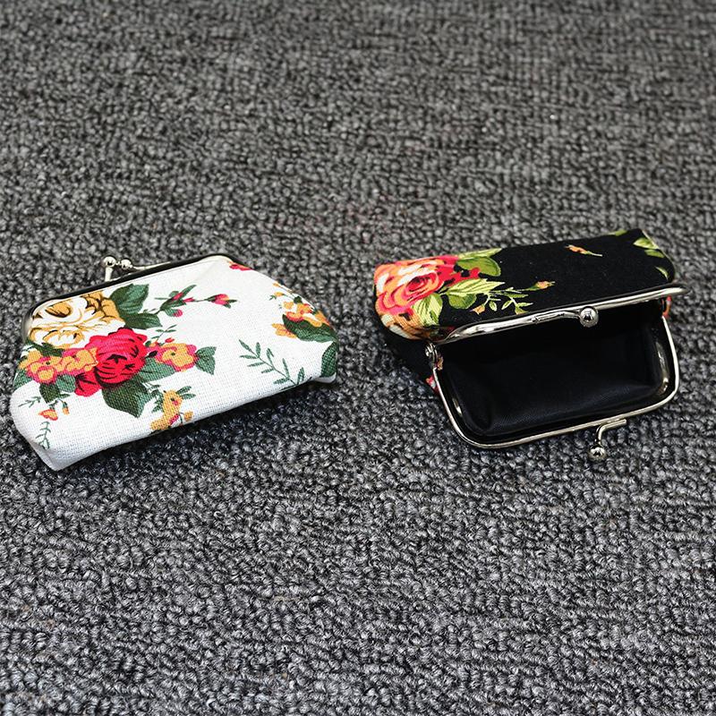 Rose Flower Canvas Coin Purse Cute Flower Print Mini Bag Coin Bag Wallet Girl Little Bag Key Credit Card Holder Pouch