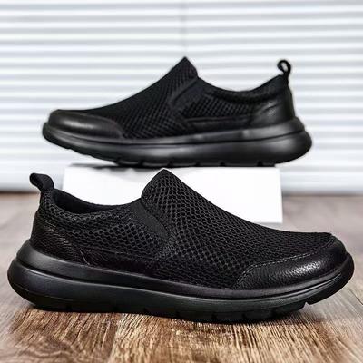 One-pedal All-black Men's Shoes, Mesh Men's Casual Sports Shoes, Lightweight Middle-aged and Elderly Shoes