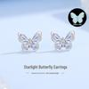 Tichia S925 Sterling Silver Starlight Butterfly Earrings: Exquisite Luminous Purple Enamel Jewelry for Women.