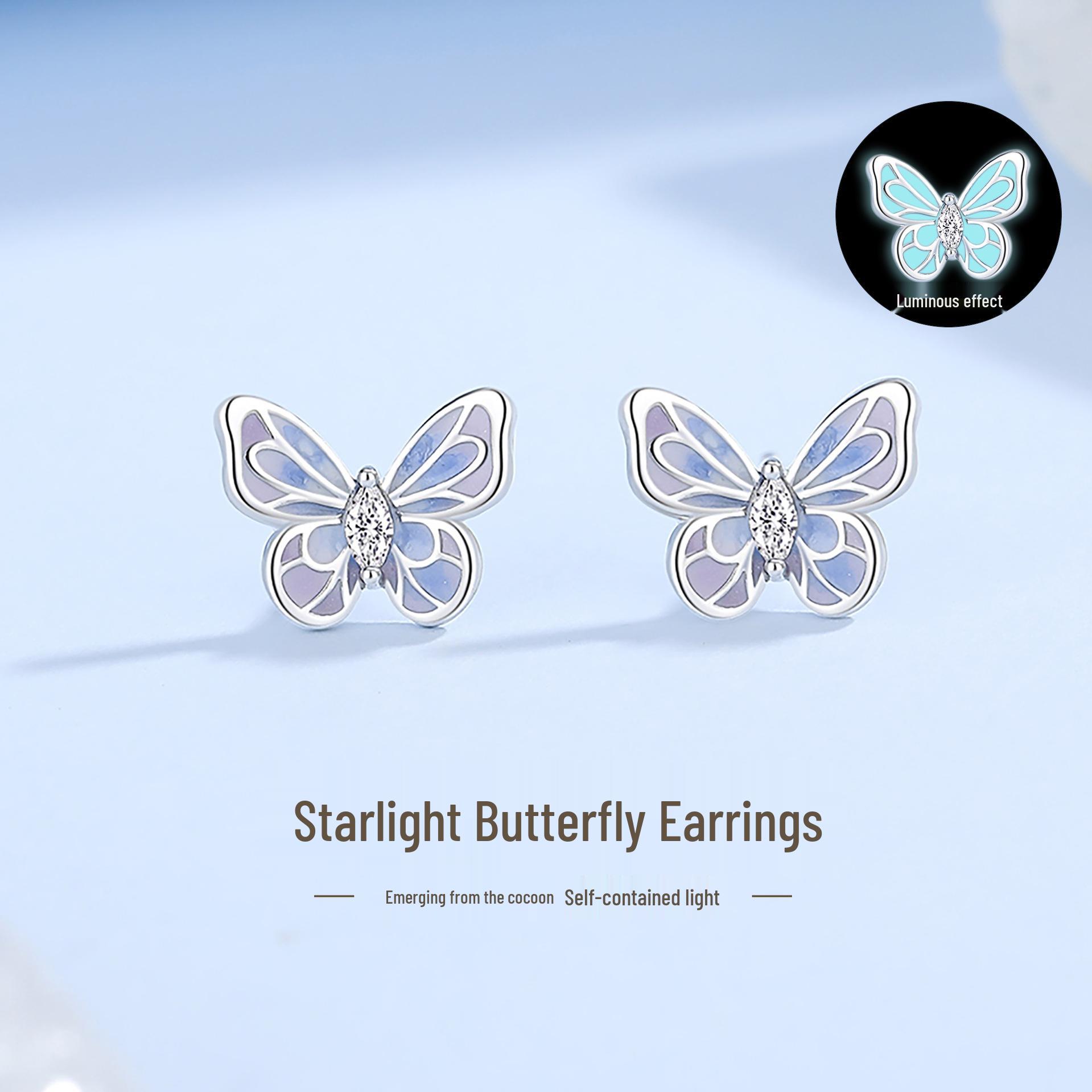 Tichia Starlight Luminous Purple Enamel Butterfly Necklace for Women - S925 Sterling Silver S925 Silver