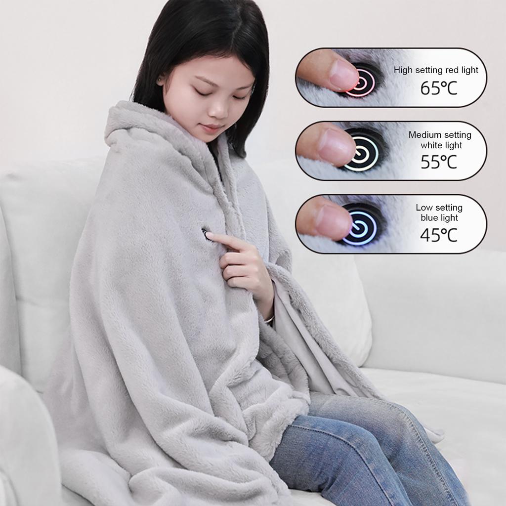 USB Electric Portable Heated Blanket Wrap Shawl with 3 Heating Level Heated Shawl Wrap Washable for Camping Travel Office