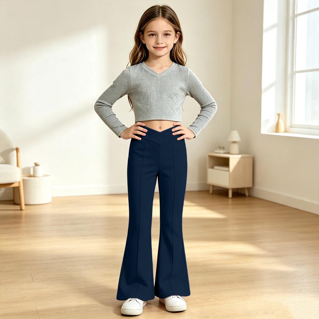 Kids' Color High Waist Flared Yoga Pants with Elastic Waist for Running, Dance and Fitness