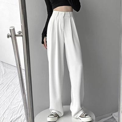 Pantaloni da tuta da donna in tinta unita Pantaloni elastici a vita alta dritti a gamba larga Tasche oblique Pantaloni larghi da ufficio