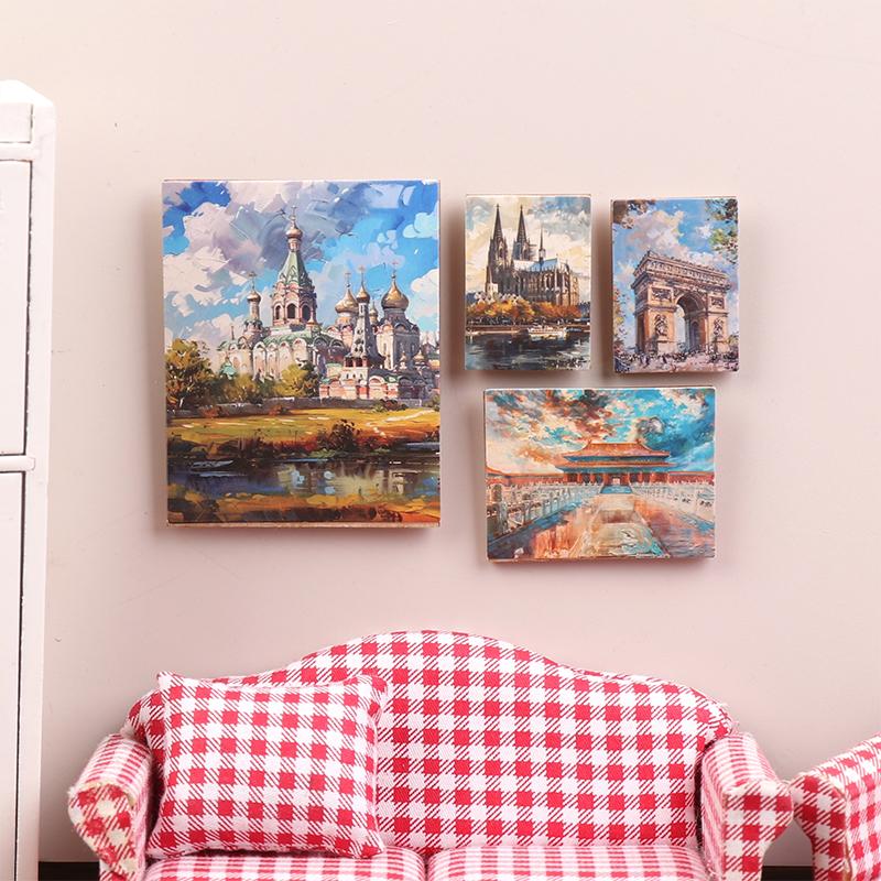 

4 шт./набор 1/12 кукольный домик имитация масляной живописи настенная картина модель кукольного домика мини гостиная украшение микро сцена декор