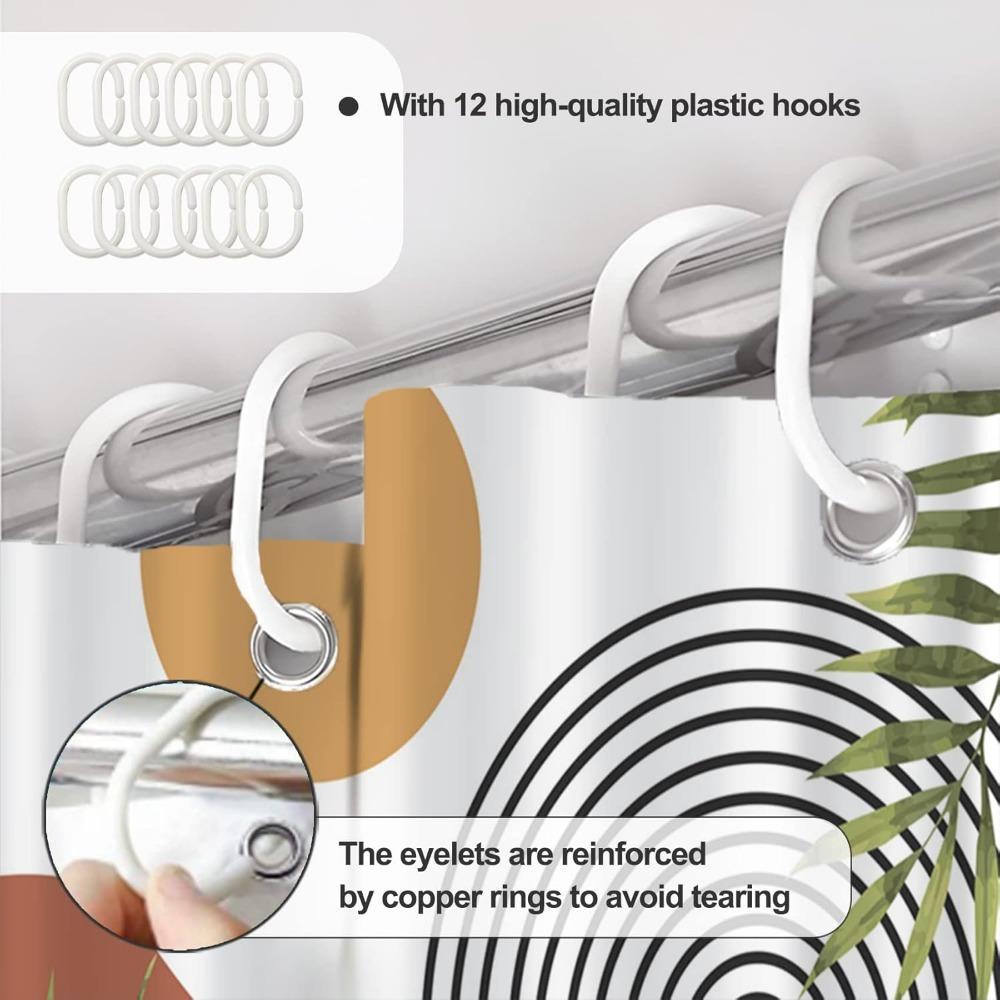 Boho Shower Curtain With Hooks Arch Sun Rainbow Green Leaves Mid Century Shower Curtain Washable Bathroom Decor 72X72Inch