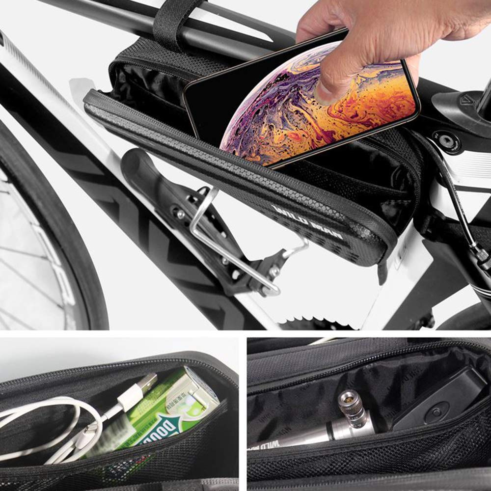 WILD MAN Rainproof Hard Shell Bike Frame Bag for Under Seat Bicycle Triangle Frame for Road Mountain Cycling 1.2L (Black, ES4)
