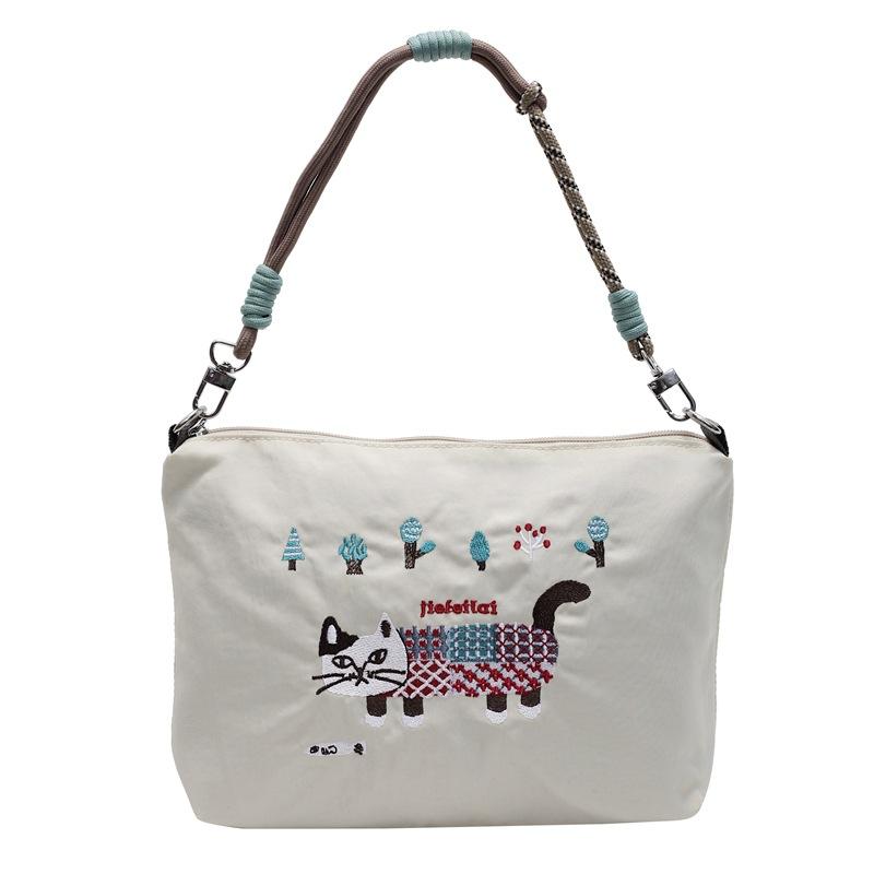 Heavy industry embroidery cat portable nylon bag women's leisure going out commuting messenger bag versatile shoulder bag
