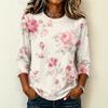 Women Casual Round Neck 3/4 Sleeve Floral Print T Shirt Lightweight Comfortable Soft Fabric Top for Everyday Wear