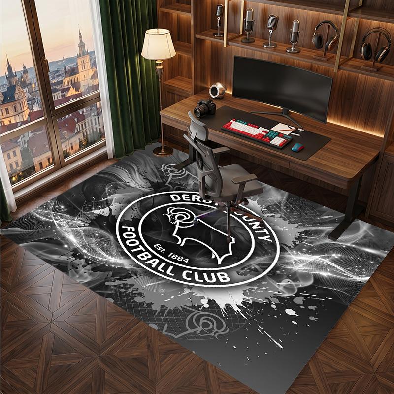 Tappeto in Velluto di Cristallo con Stampa del Derby County Football, Comodo Assorbente d'Acqua Antiscivolo Tappeto per Pavimenti Interni