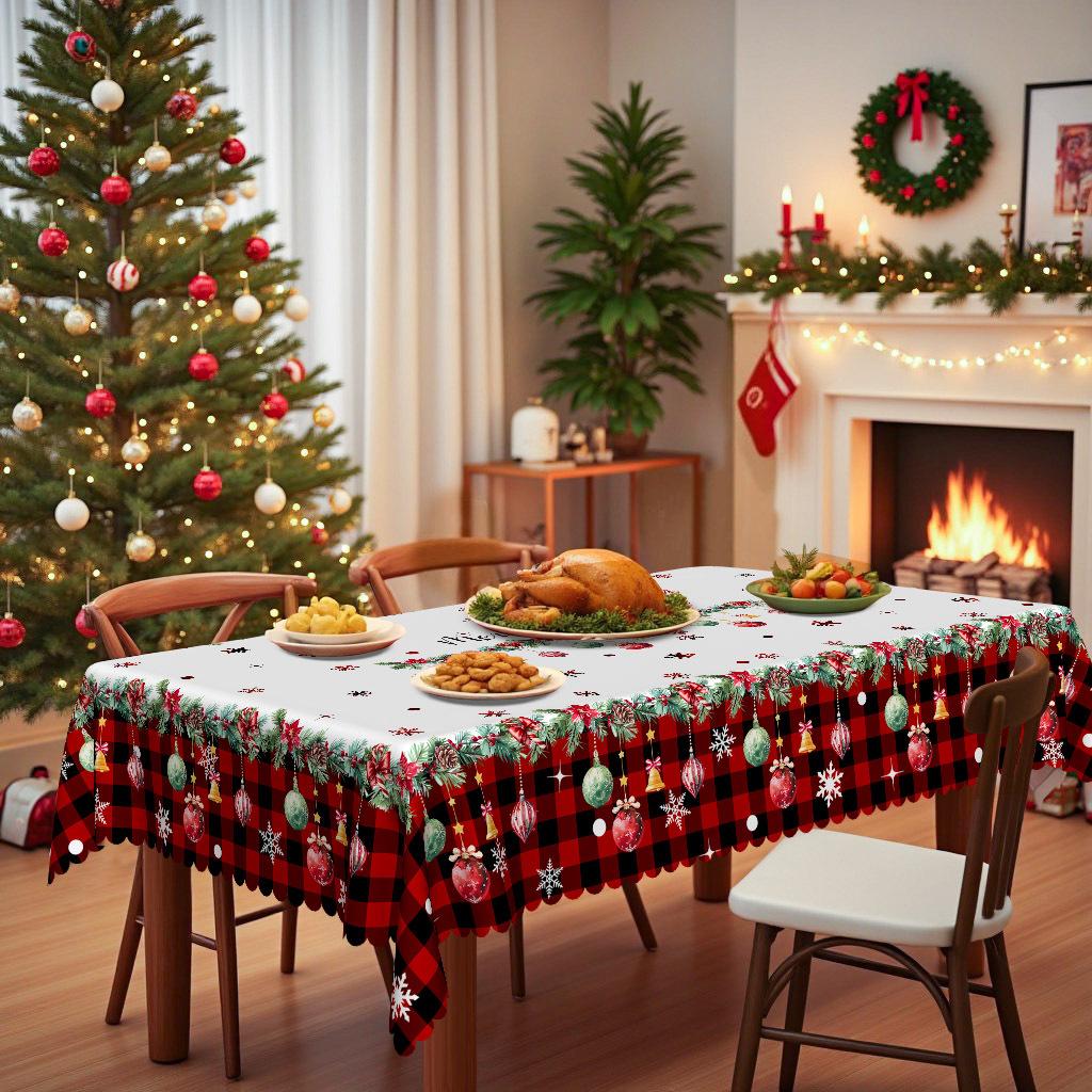 European Creative Christmas Tablecloth, Rectangular Snowflake Bell Pendant Waterproof Table Cloth, Home Hotel Holiday Clothing