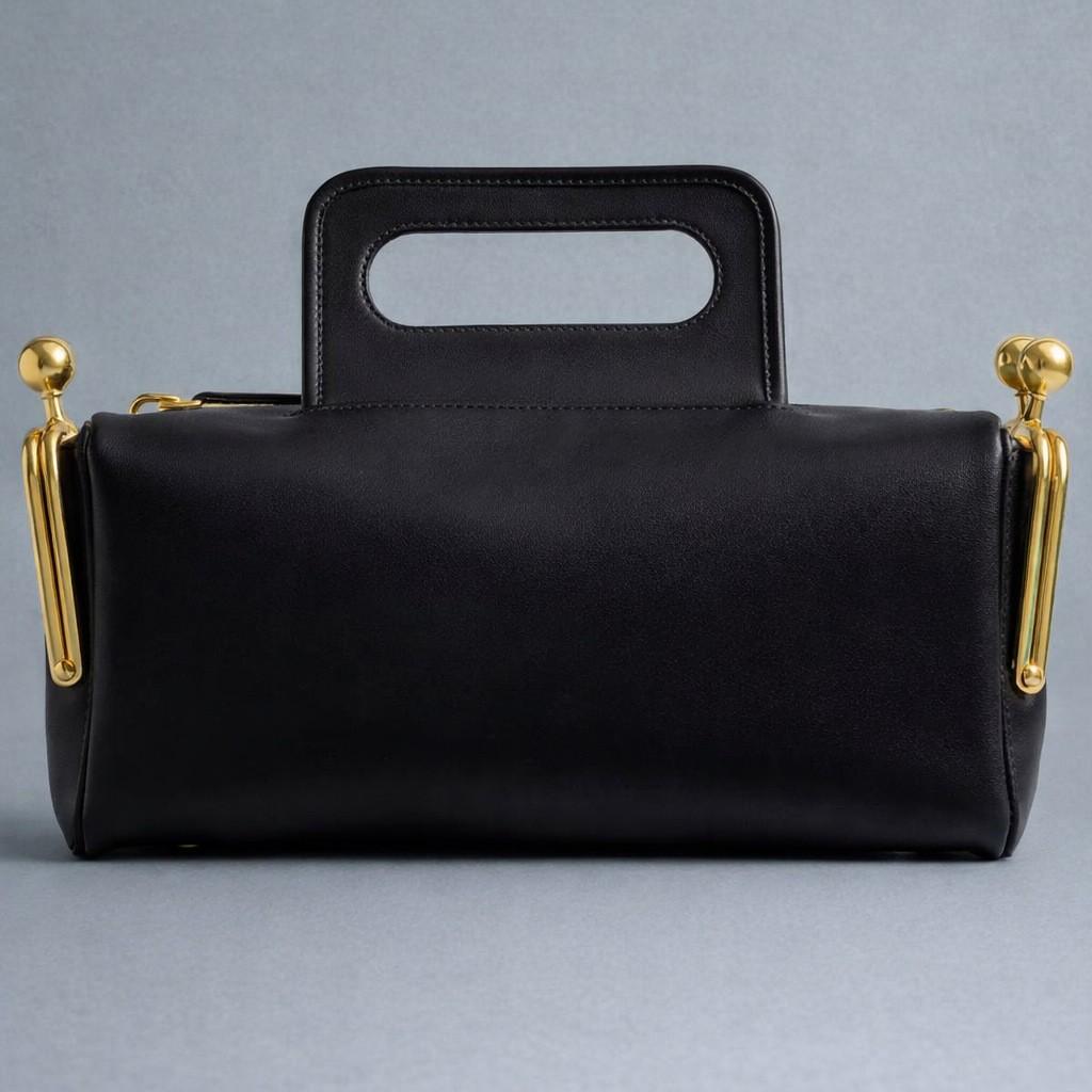 Borsa a Mano Retrò di Lusso con Clip Metallica Borsa a Spalla Classica Nera in Ecopelle con Zip Borsa Tote Quadrata Casual Francese ad Alta Capacità con Chiusura a Serratura