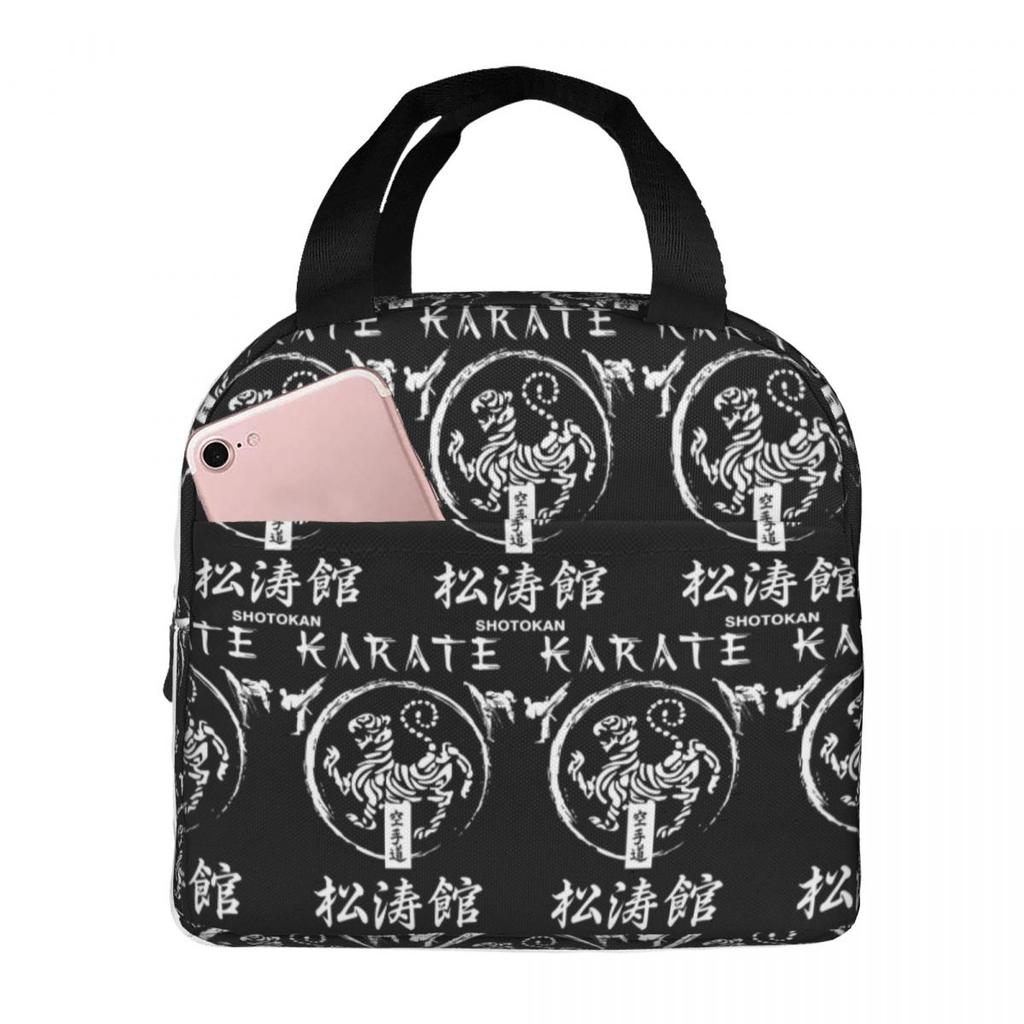 Shotokan Karate Symbol und Kanji Weißer Text Isolierte Lunchtasche für Damen Büro Kühlbox Thermische Lebensmittelbox Tragetasche Lunchboxen