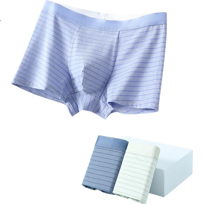 Fentengcare Men's Underwear, Pure Cotton Soft Cotton 10A Antibacterial, Summer Thin Striped Simple Breathable Mid-Rise Boxer Briefs