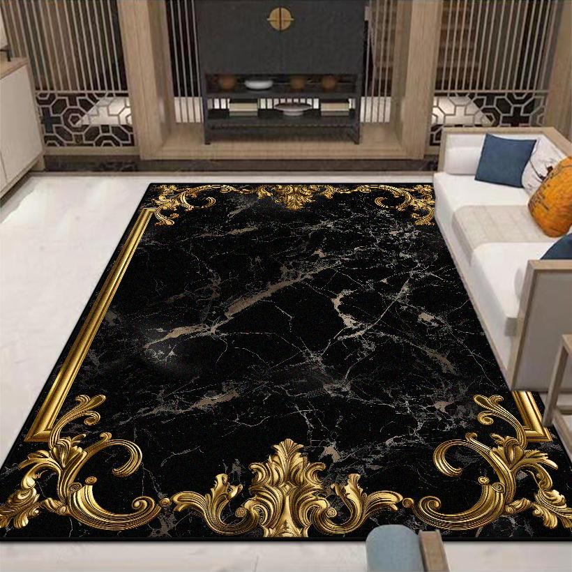 Black Gold Marble Luxury Carpet for Living Room Decorations Sofa Table Large Area Rugs Long Hallway Floor Mat Anti-slip Washable