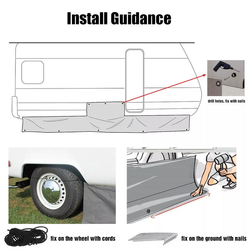 1 Set Caravan Awning Draught Skirt 0.5x7M With Wheel Arch Covers & Suckers Motorhome Draft Campervan Side Skirting