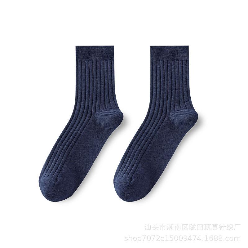 Men's Autumn and Winter Thick Warm Pure Color Cotton Stripe Sweat Absorbing Deodorizing Long Socks