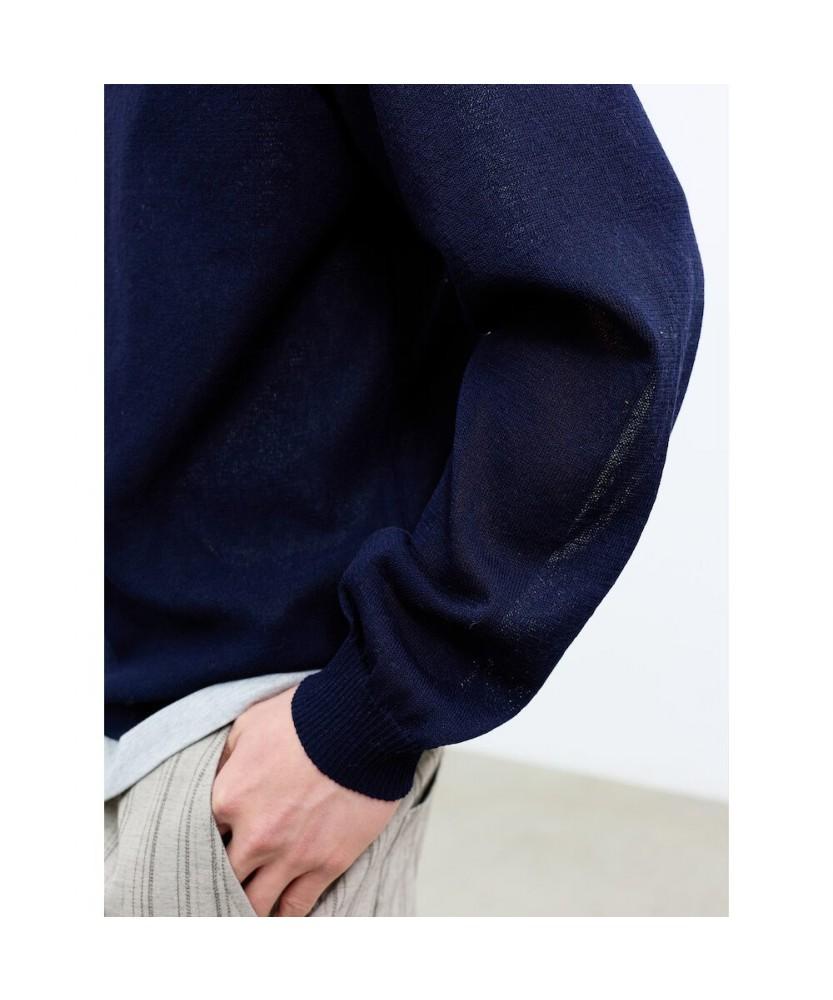 Saendeusaundeu (Unisex) Sheer V-Neck Sweater Navy
