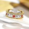 Italian Baroque Open Ring Red Corundum Vintage Elegant Engraved Gold Lace Beaded Edge Women Finger Ring