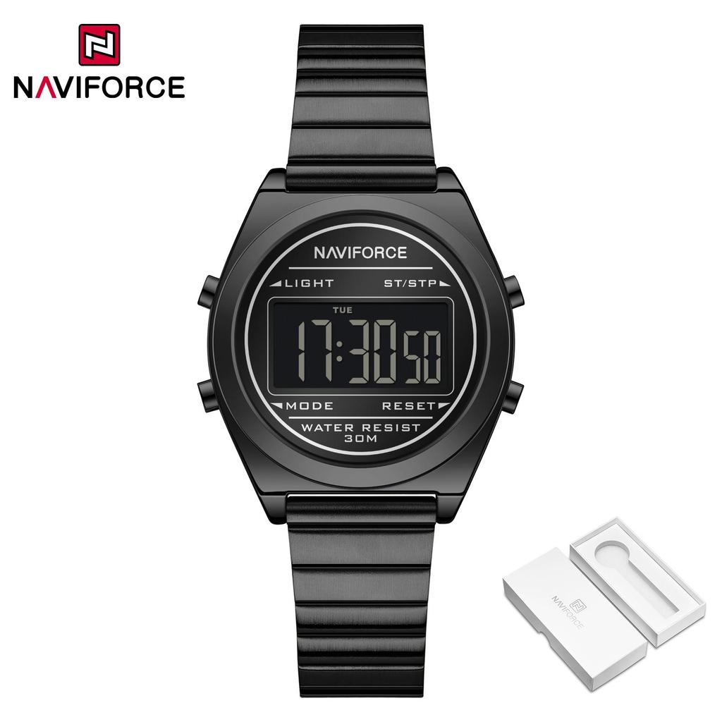 Naviforce Original Women Digital Watch Stainless Steel Strap Waterproof Calendar Chronograph Night Pattern Lady Girl Casual Fashion Watch NF5066