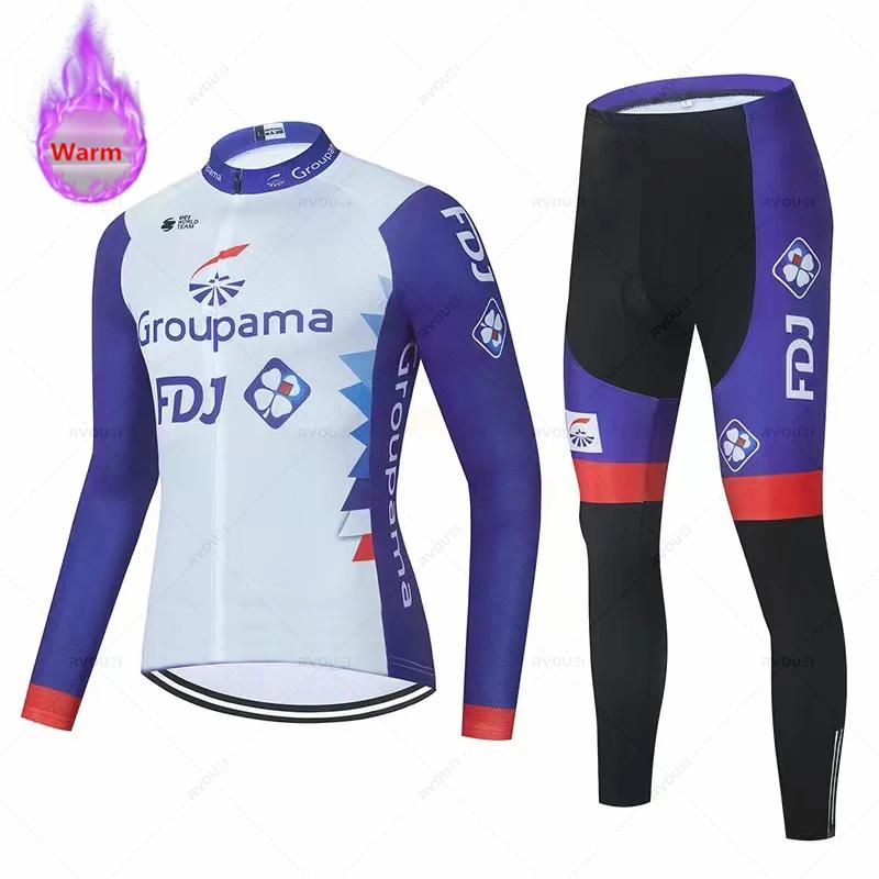 Fdj Team 2026 Winter Cycling Clothing Men's Thermal Fleece Bicycle Clothing Set Outdoor MTB Bike Bib Pants Ropa Maillot Ciclismo