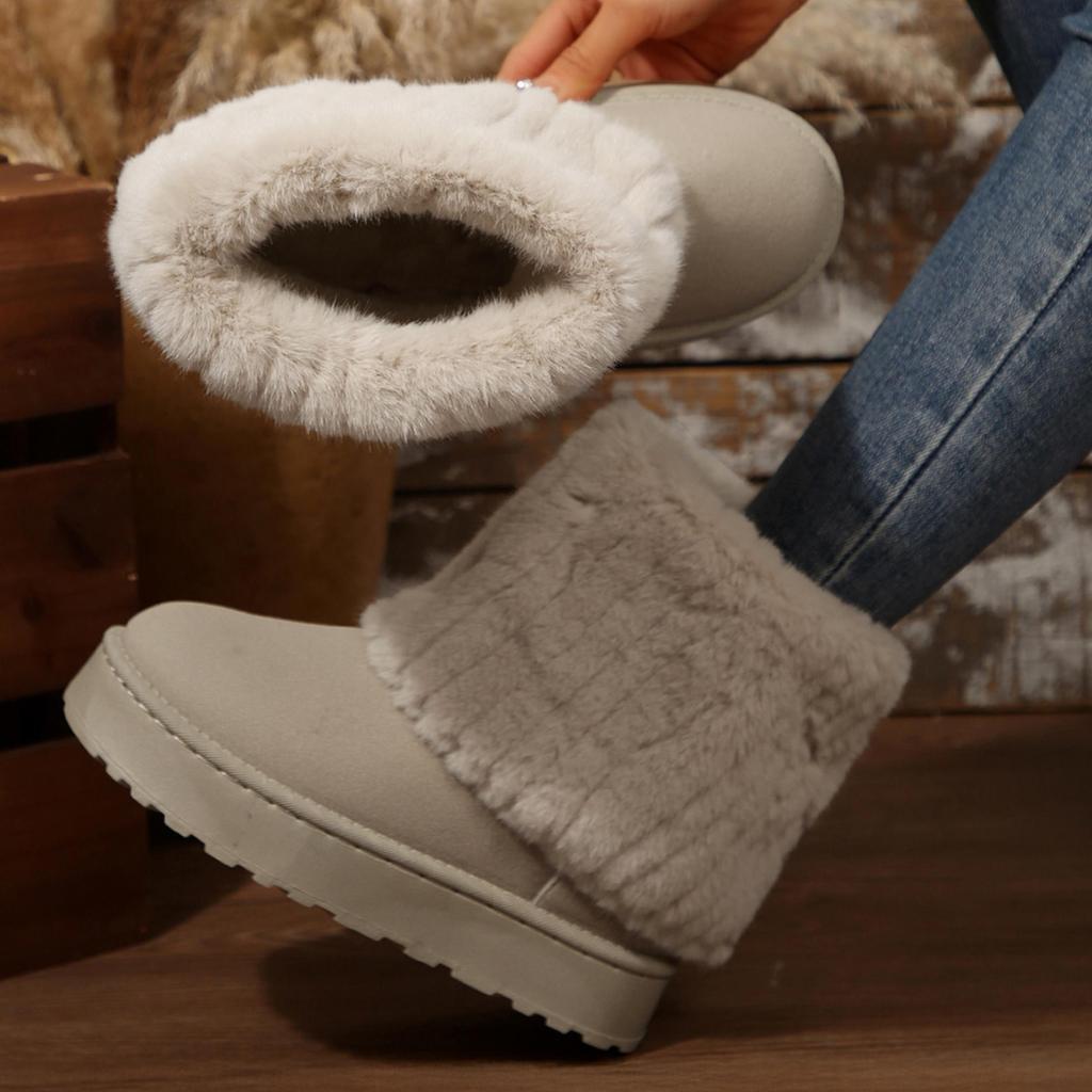 Women's Platform Mini Snow Boots Short Fluffy Plush Lined Snow Round Toe Outdoor Anti-slip Shoes