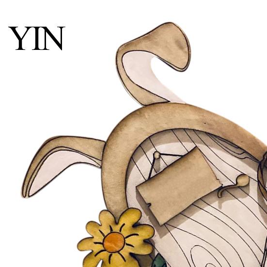 Hand Painted Rabbit Decorations Wooden Fairy Door Decor, 2D Gnome Elf Ornament, Bunny Mushroom Springtime Living Room Embellishments Wood Craft, House