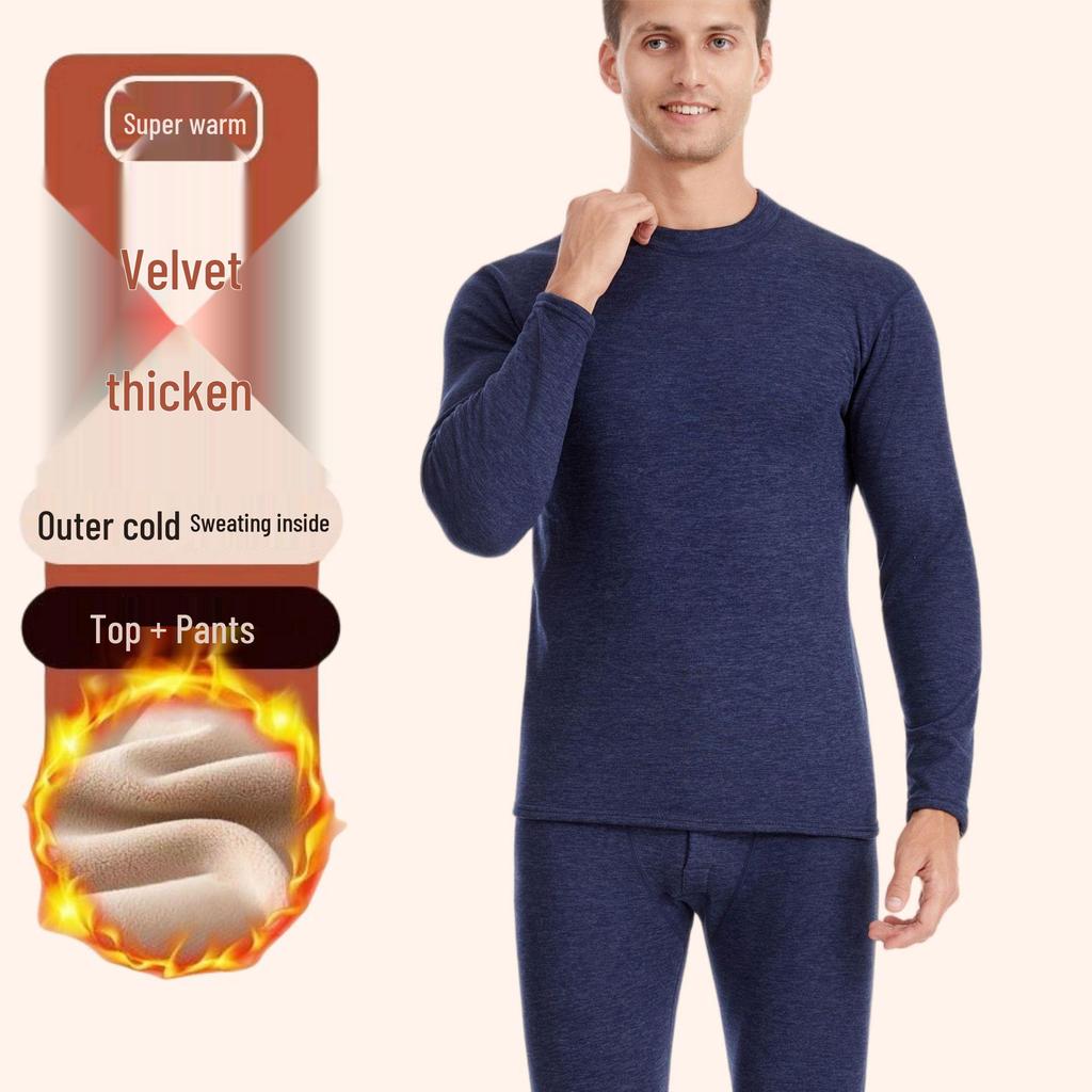 Men's Luxe Fleece-Lined Lambswool Thermal Set for Autumn-Winter