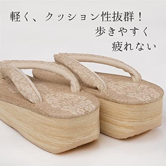 Kimono Zori Calen Made In Japan X [Kyoto Yuzen] Sandals, Blosso, Women's, Boxed, (Mocha Mocha, L)