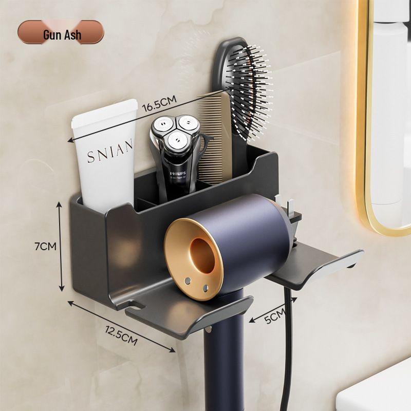 Wall-Mounted Hands-Free Hair Dryer Holder - Universal No-Drill Storage Rack