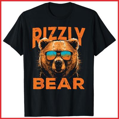 Rizzly Bear Cool Grizzly Bear Wearing Sunglasses Funny Meme Black Cotton T-Shirt Unisex T-Shirt