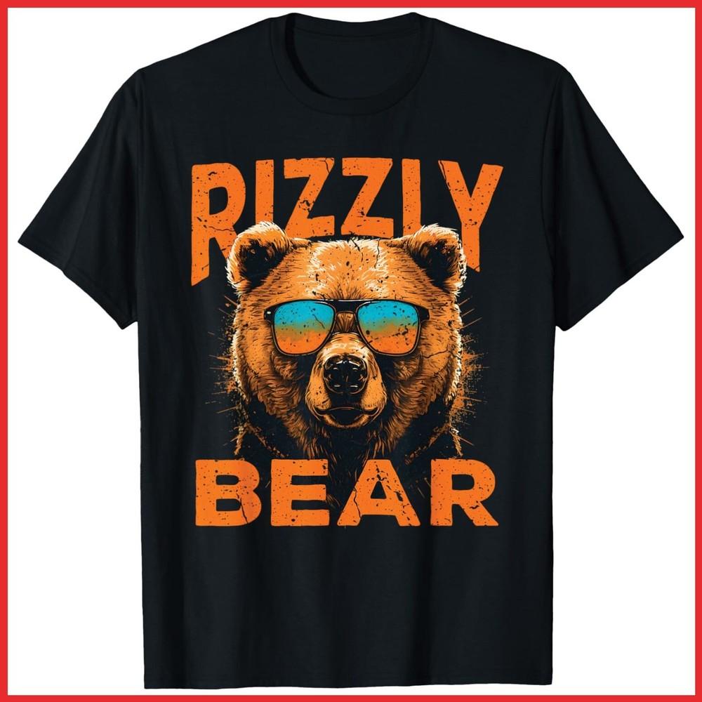 Рицзли Медведь Крутой Медведь Гризли в Солнечных Очках Забавный Мем Черная Хлопковая Футболка Унисекс Футболка XL