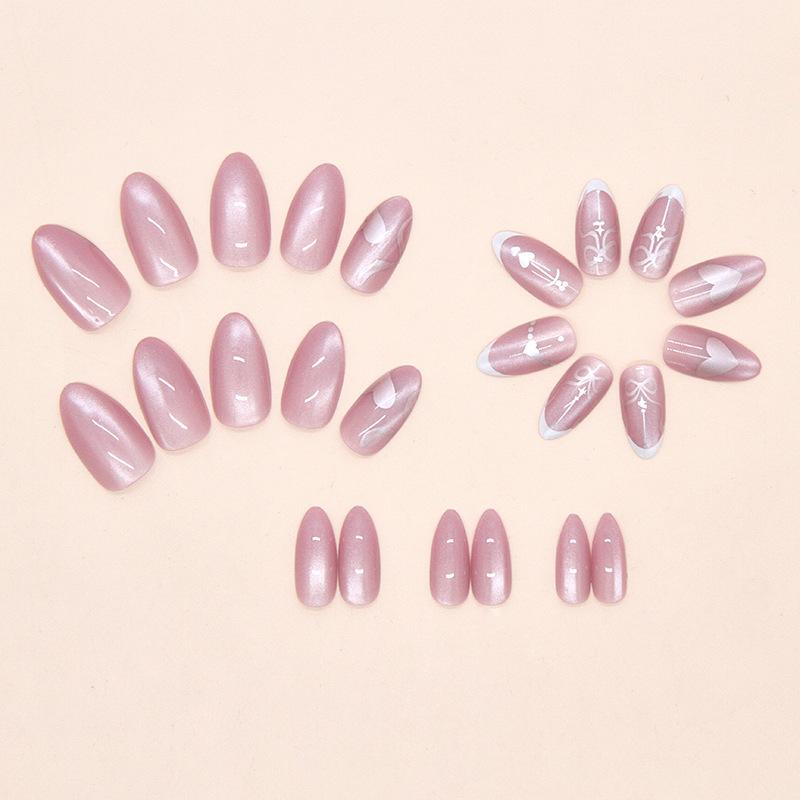 Temperament cat eye charm purple love bow ins wind removable manicure press on nails