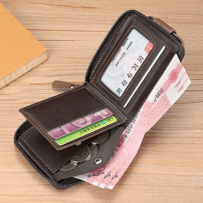 Vintage Liten Herrplånbok PU-läder Kort Plånbok Herr Spänne Dragkedja Kuvertplånbok Enfärgad