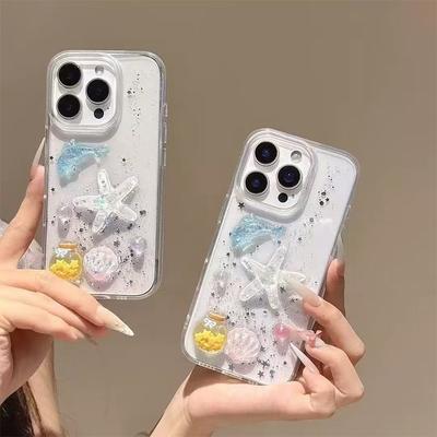 Glitter Fish Star Jar Transparent Mobile Phone Case for IPhone16promax Women's Model for Apple 17 Anti-fall Niche