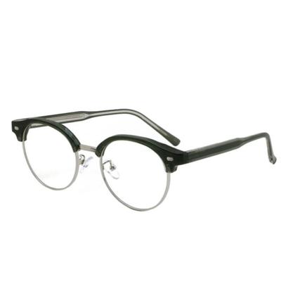 Two-tone Metal Round Eyeglass Frames with Transparent Bold Horn Rims