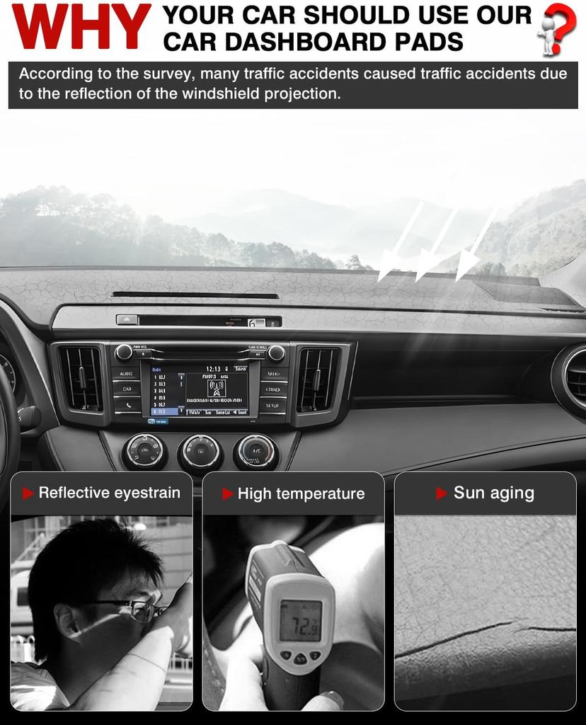 Custom Fit for Dash Cover Mat Toyota RAV4 2013-2018 Accessories Suede Dashboard Cover Nonslip Dashboard Mat Protector Sunshade