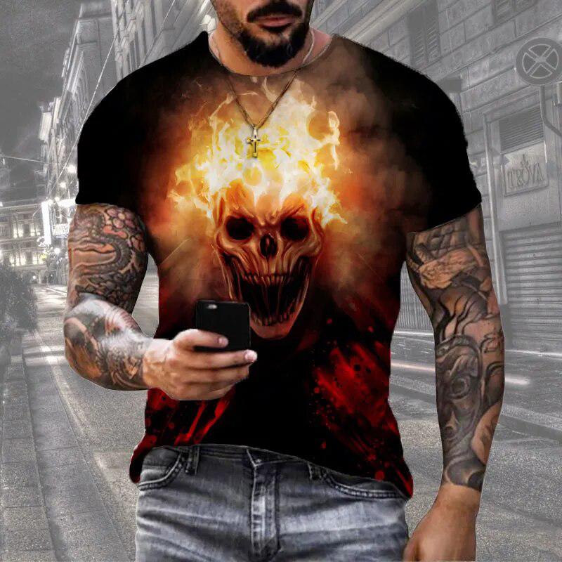 Summer Fashion Gothic Skull 3D Print T-Shirts Streetwear Men Harajuku Casual Oversized O-Neck T Shirt Tees Tops Clothing