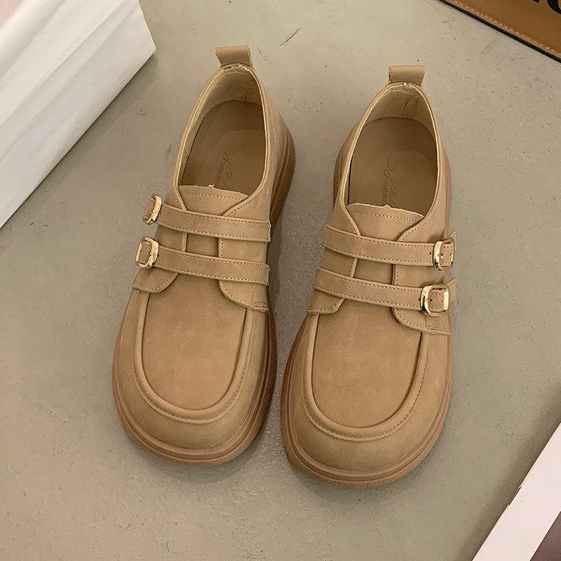 

Плоская подошва 100 с однородными маленькими кожаными туфлями Мэри Джейн одинарные туфли женские 2025 весна новые британский стиль платформа лоферы 40 хаки