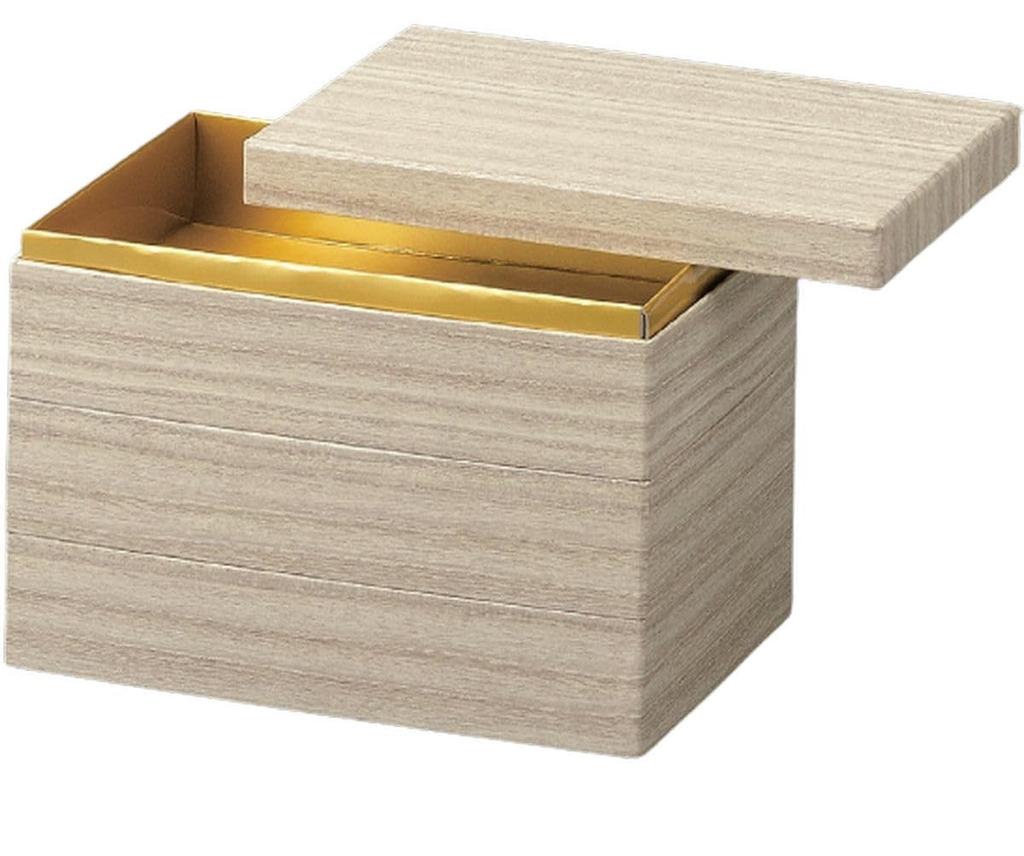 Outdoor Lunch Box Made In 3 White Paulownia Wood with Paper X X J-kitchens (Lunch Box) Japan, Tiers, 4.5"/7.0" Width, Long, Finish, 21.4cm 14.3cm