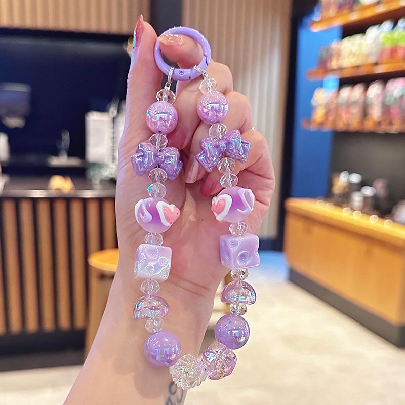Creative Bow Cheese Beaded Mobile Phone Chain Girls Bracelet Pendant Car Key Chain Bag Pendant
