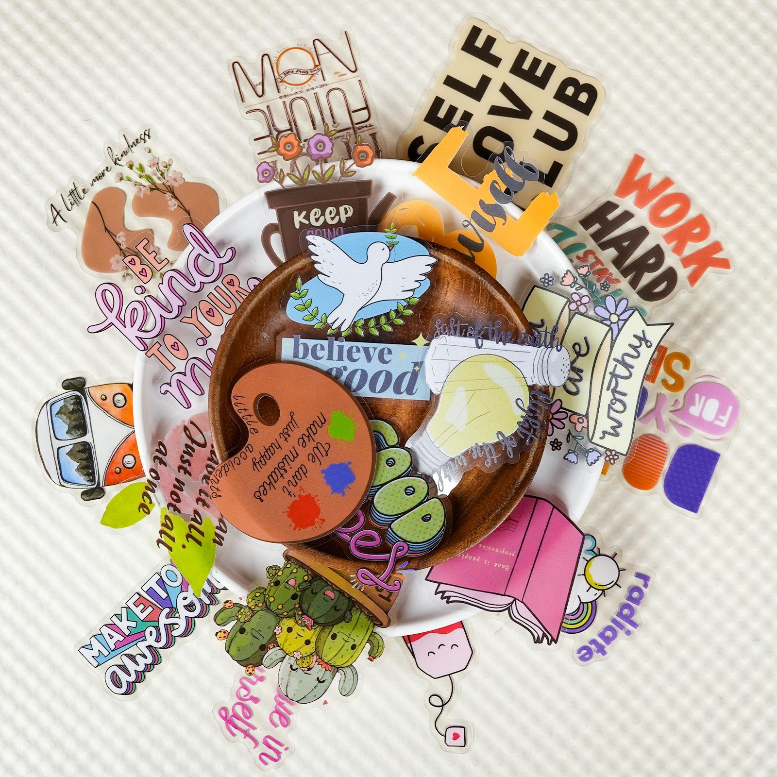 50 Inspirational Text Cartoon Graffiti Transparent Pet Stickers Fun Positive Energy Text-On-Video