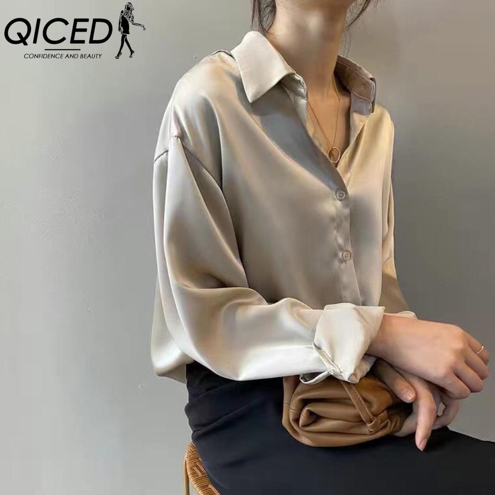 

QICED Женские модные повседневные однотонные блузки и рубашки-поло с длинным рукавом с принтом XXXL бежевый