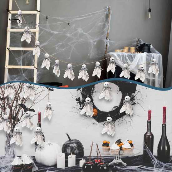 Halloween Branch Hanging Ornaments Ghost Ornament, 4 Inch Small Doll Decoration with Jute Rope, Fabric Yard Decor Farmhouse Rustic Cloth for