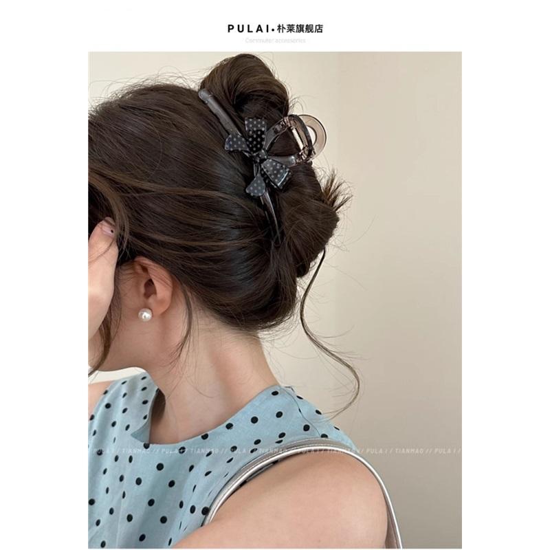 Vintage Polka Dot Bow Large Hair Claw Luxury Shark Clip Women Back Head Hair Accessories