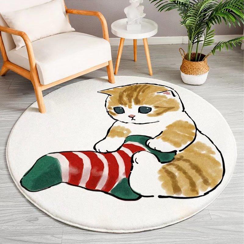 Cartoon Cat Circular Carpet Living Room Sofa Tea Table Floor Mat Study Computer Chair Mat Bedroom Bedside Carpet