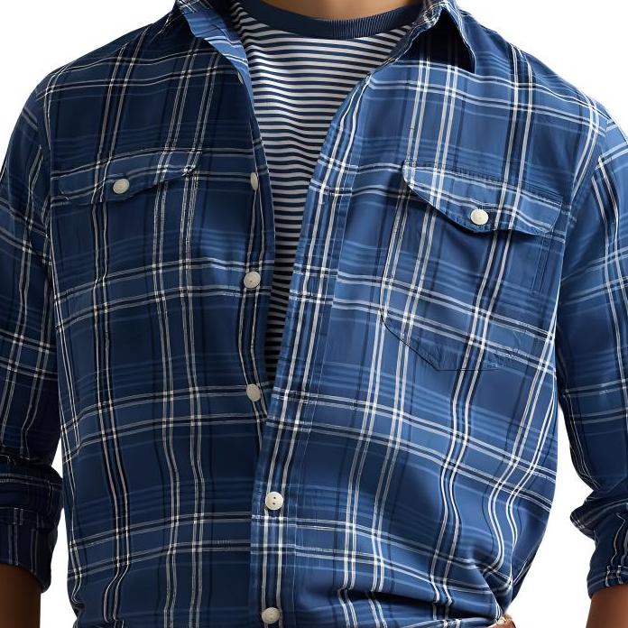 Polo Ralph Lauren Ss24 Plaid Point Collar Single Breasted Long Sleeve Shirt Men Shirts Blue MNPOWOV16823633-400