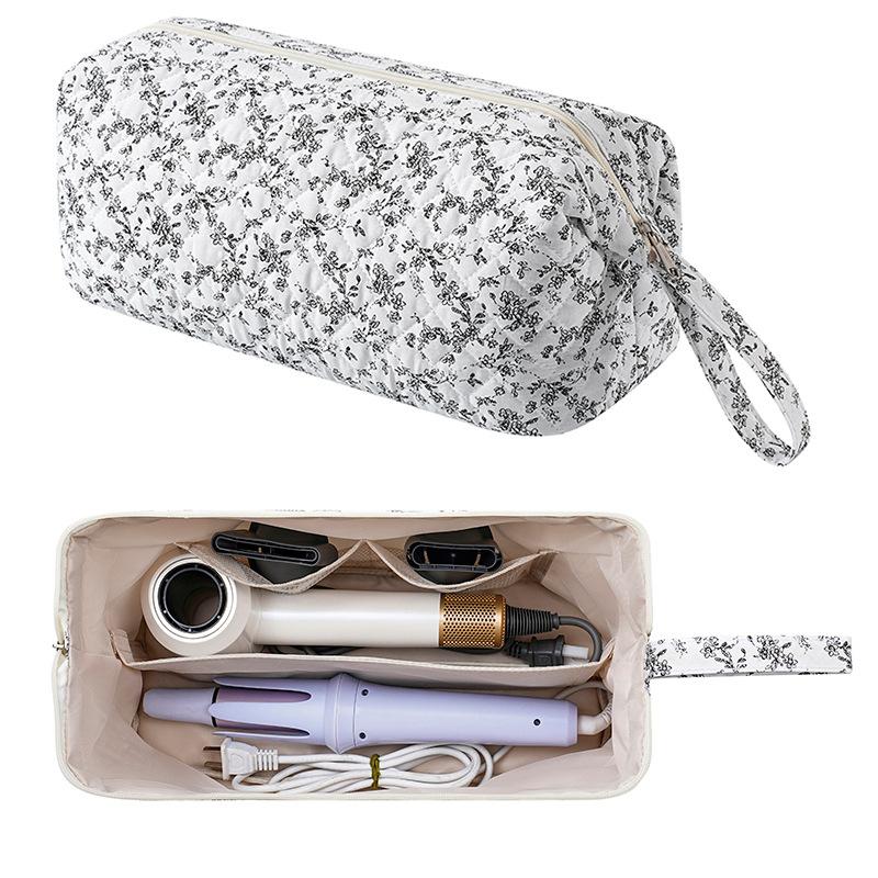 Large Capacity Hair Dryer Storage Bag, Quilted Portable Handheld Travel Case for Curling Iron, Multi-purpose Organizer Pouch KTB